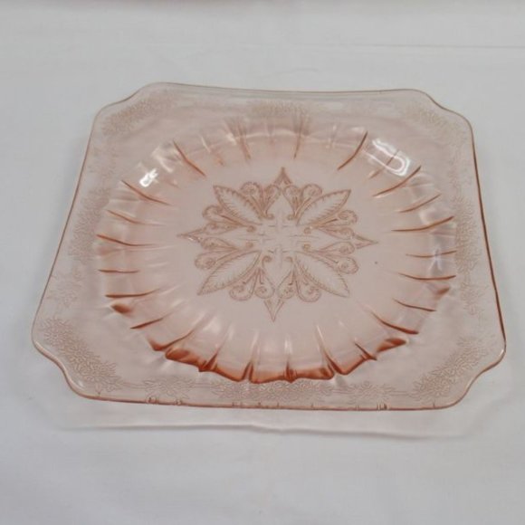 Jeannette Depression Glass Pink ADAM 7 1/2 Inch Square Salad or Lunch Plate - Picture 1 of 4